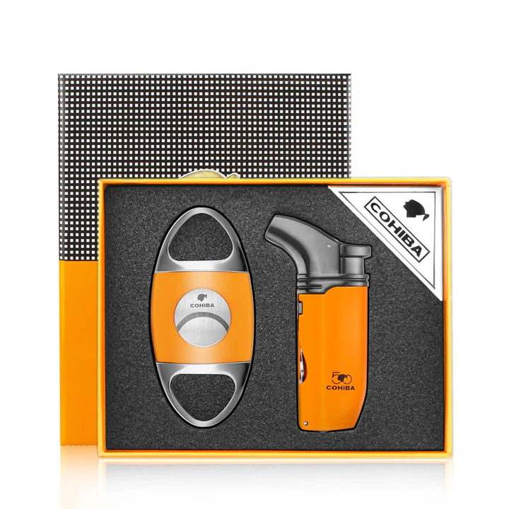 COHIBA CIGAR LIGHTER AND CUTTER SET METAL