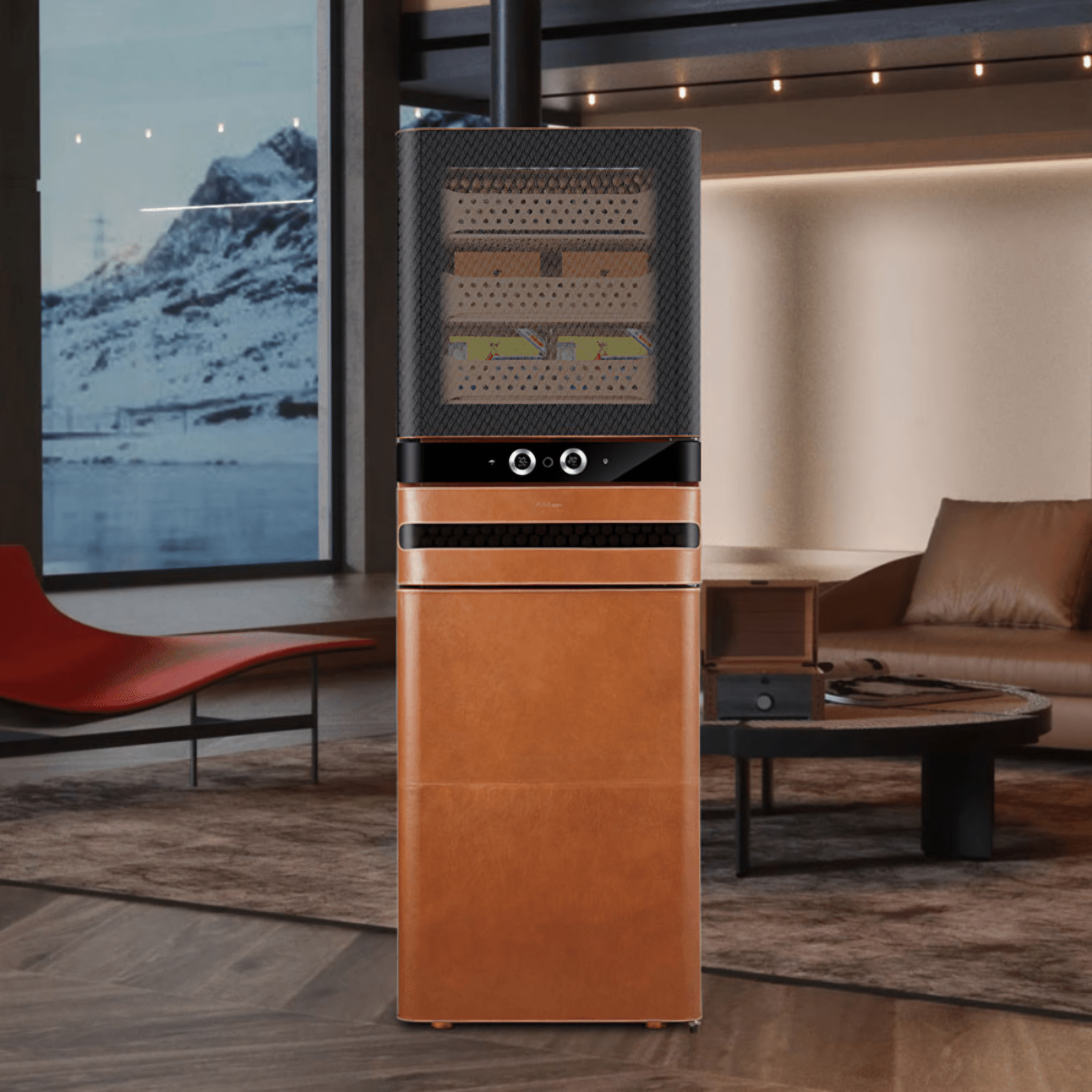 L8 Electric Cigar Humidor – Premium Leather Cabinet with Fingerprint Lock for 2200 Cigars